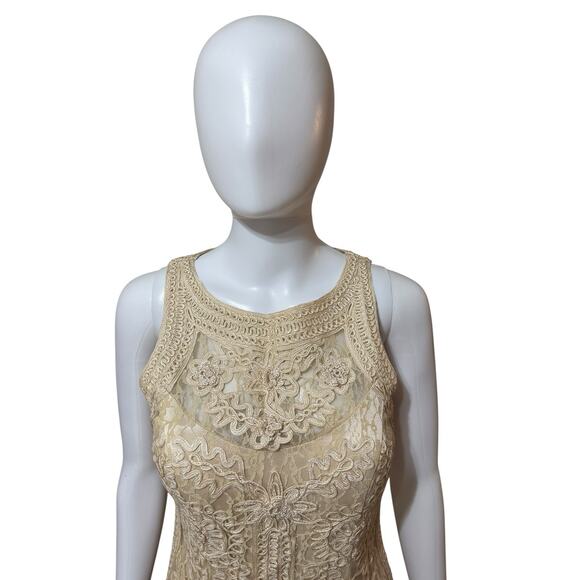 Sue Wong Nocturne Beige Lace Cocktail Dress Size 4 Embroidered Sheath Evening - Picture 4 of 12